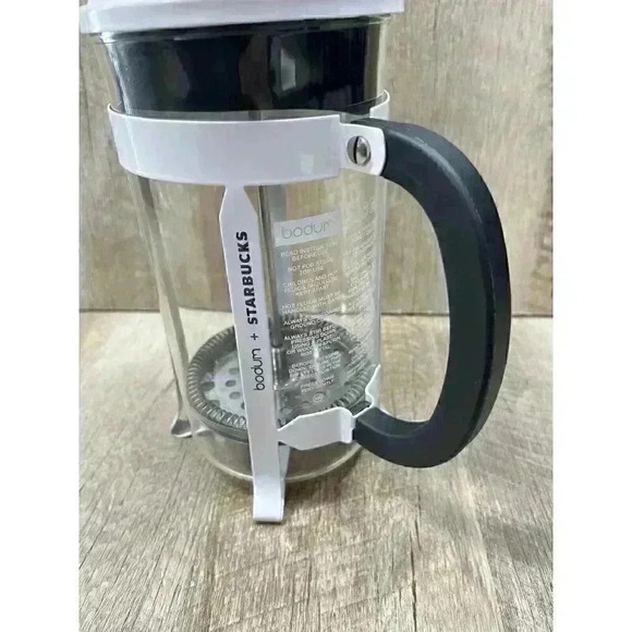 Starbucks Coffee French Press White Metal Red Knob Black Handle 34oz Japan RARE - Picture 4 of 11